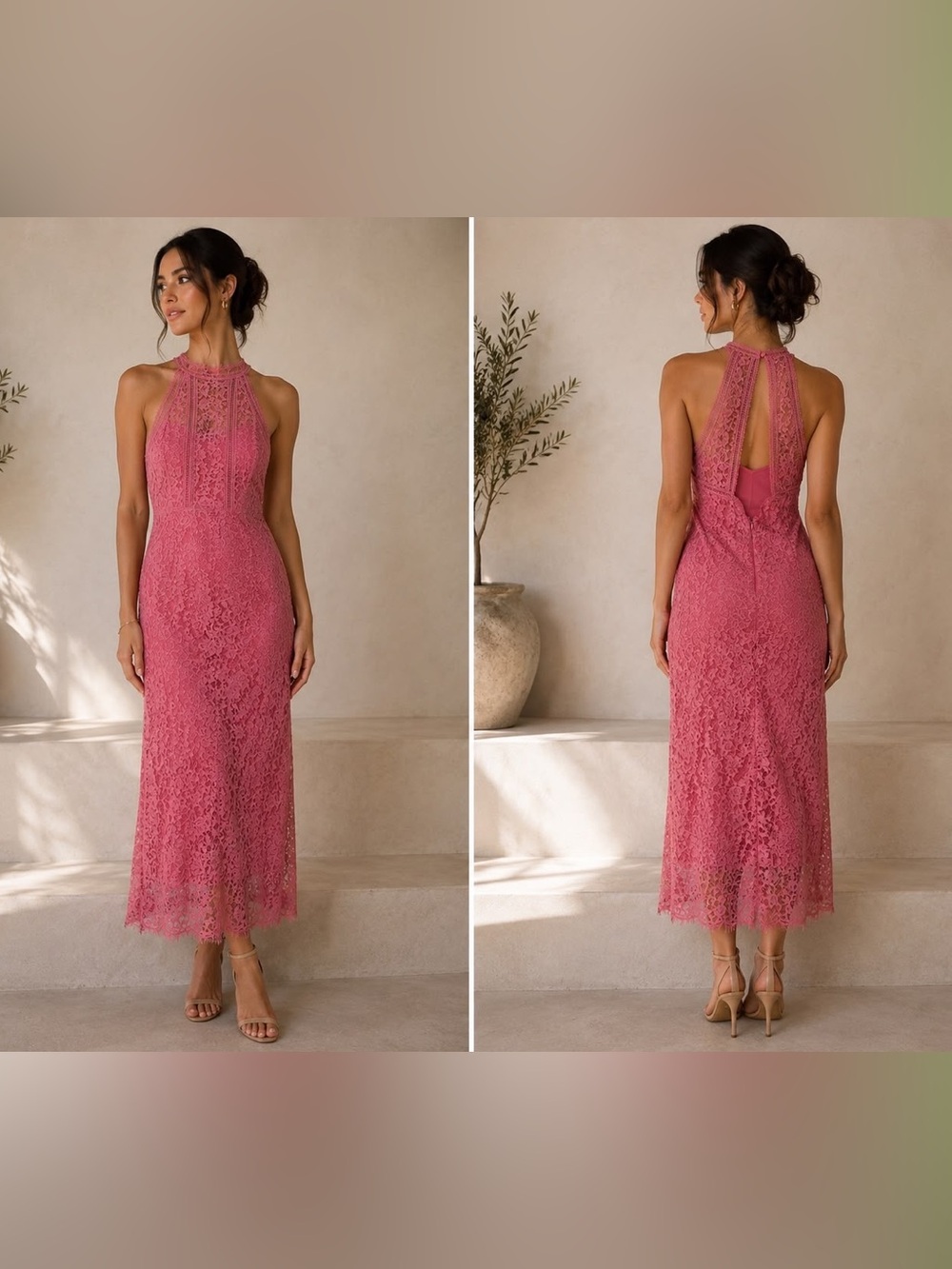 Express Rose Pink Lace Halter Midi Dress